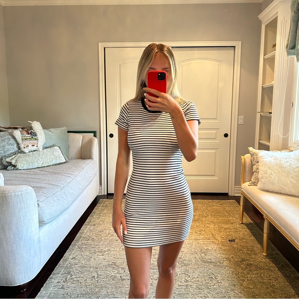 Brandy Melville Black and White Striped Mini Dress